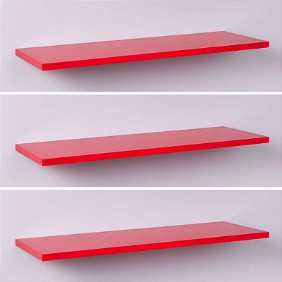 Kit com 3 Prateleiras 60 x 20cm Suporte Invisivel - Cor Vermelho