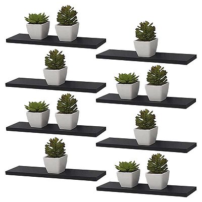 Kit 8 Prateleiras 30 x 10cm Preta Suporte Invisível