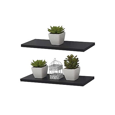 Kit 2 Prateleiras 40 x 10cm Preta Suporte Invisível
