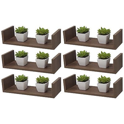 Kit 6 Prateleiras U 40 x 15cm Nogal Suporte Invisível