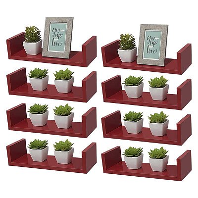 Kit 8 Prateleiras U 40 x 20cm Vermelha Suporte Invisível