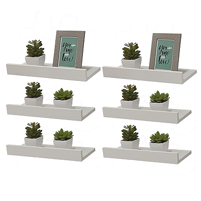 Kit 6 Prateleiras Porta Quadros 50 x 15cm Branca Suporte Invisível
