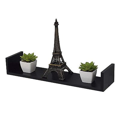 Prateleira U 60 x 25cm Preta Suporte Invisível