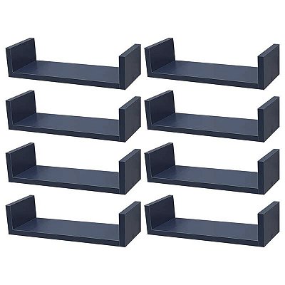 Kit 8 Prateleiras U 40 x 10cm azul Suporte Invisível