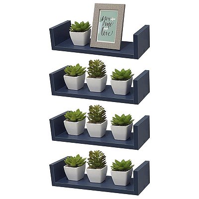 Kit 4 Prateleiras U 50 x 10cm azul Suporte Invisível