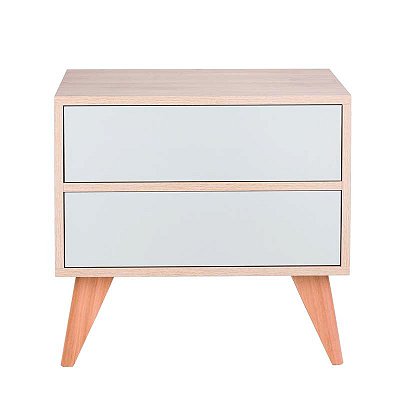 Mesa de Cabeceira Retrô com Portas Bréscia Carvalho e Verde Menta