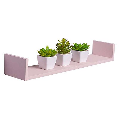 Prateleira U 60 x 10cm Rosa Claro Suporte Invisível