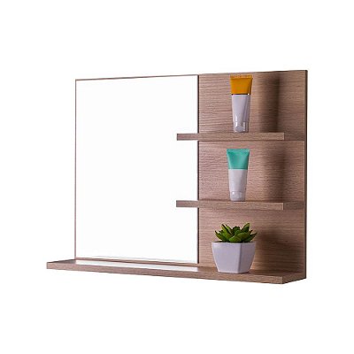 Espelho para Banheiro com Prateleiras Lugano Carvalho 60 x 45cm