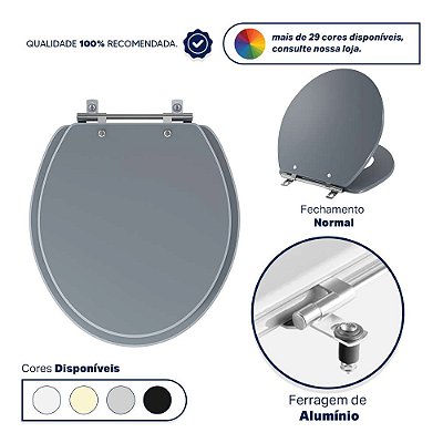 Assento Sanitario Poliéster Convencional Oval Cinza Vip para vaso Deca