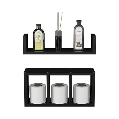 Kit 2 Peças Nicho Prateleira para Banheiro Preto 40 x 12cm