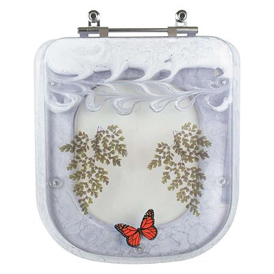 Tampa de Vaso Poliéster Decorada Borboleta Quadra Branco para louça Deca
