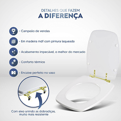 Assento Sanitário Stylus Cinza Prata para vaso Celite com Ferragem Dourada