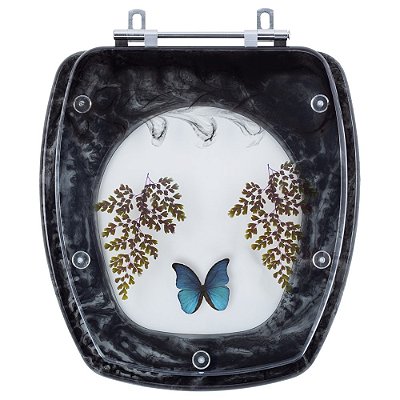 Assento Sanitário Decorada Amarilis Preto Para Louça Fiori