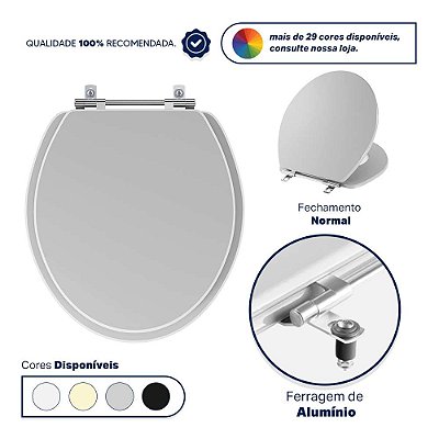 Tampa de Vaso Poliester Convencional Oval Universal 1.6gpf 6lpf Cinza Claro para bacia Deca