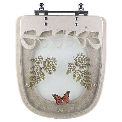 Tampa de Vaso Sanitário Poliéster Ibiza Rosa Shell/Pêssego Decorado com Borboleta Vermelha para louça Incepa