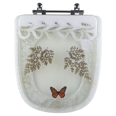 Tampa de Vaso Sanitário Poliéster Ibiza Branco Decorado com Borboleta Vermelha para louça Incepa
