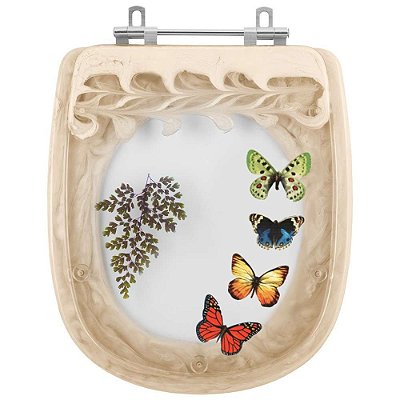Tampa de Vaso Sanitário Poliéster Paris Bone Decorado com Borboletas para louça Ideal Standard