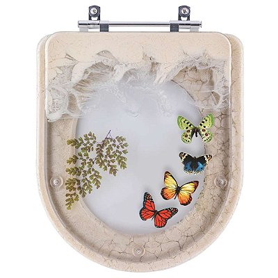Tampa de Vaso Sanitário Poliéster Vogue Plus Creme Decorado com Borboletas para louça Deca