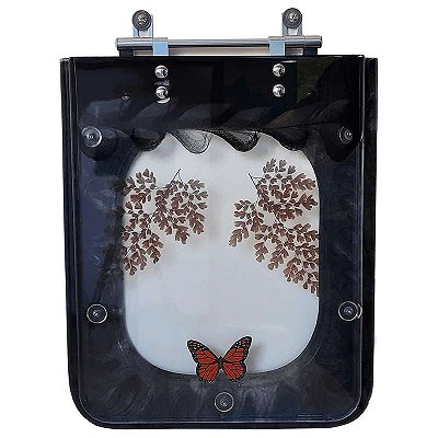 Tampa de Vaso Sanitário Poliéster Tivoli Preto Decorado com Borboleta Amarela para louça Ideal Standard