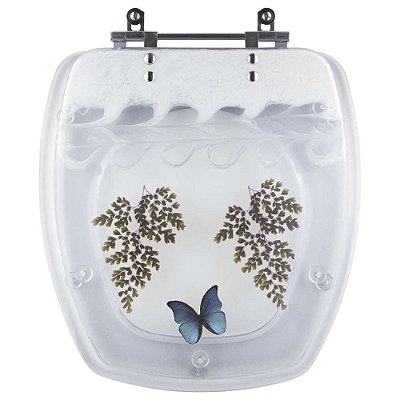 Tampa de Vaso Sanitário Poliéster Thema Branco Decorado com Borboleta Azul para louça Incepa