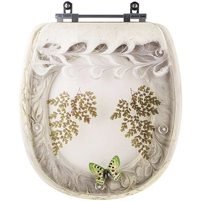 Tampa de Vaso Sanitário Poliéster Ascot Bege Decorado com Borboleta Verde para louça Ideal Standard