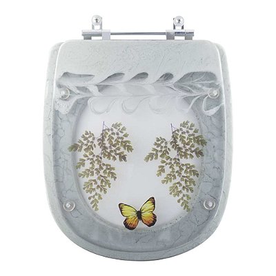 Tampa de Vaso Sanitário Poliéster Sabatini Verde Claro Decorado com Borboleta Amarela para louça Icasa