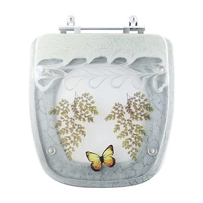 Tampa de Vaso Sanitário Poliéster Fit Verde Claro Decorado com Borboleta Amarela para louça Celite