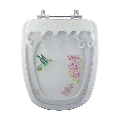 Tampa de Vaso Sanitário Poliéster Monte Carlo Branco Decorado com Beija-Flor para louça Deca