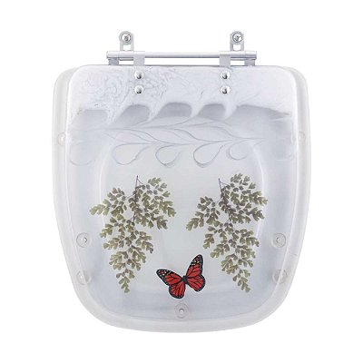 Tampa de Vaso Fit Transparente Marmorizado Branco Decorado Borboleta para louça Celite