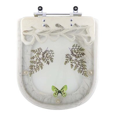 Tampa de Vaso Vogue Plus Bege Decorado Borboleta Verde para louça Deca