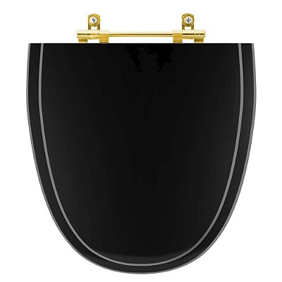 Tampa de Vaso Laqueado Aloha Preto para bacia Celite com Ferragem Dourada