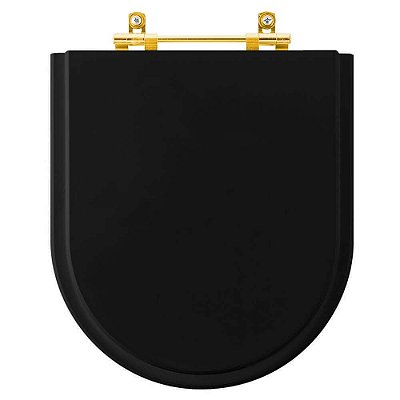 Tampa de Vaso Laqueado Smart Preto para bacia Celite com Ferragem Dourada