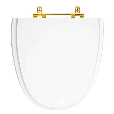 Tampa de Vaso Laqueado Up Branco para bacia Celite com Ferragem Dourada