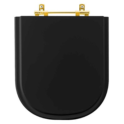 Tampa de Vaso Poliéster Vogue Plus Preto para bacia Deca com Ferragem Dourada