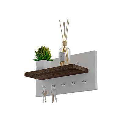 Porta chaves Minimalista Organizador Decoração Branco e Nogal