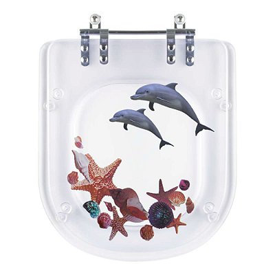 Tampa de Vaso Poliéster Decorada Golfinho e Conchas Life para louça Celite