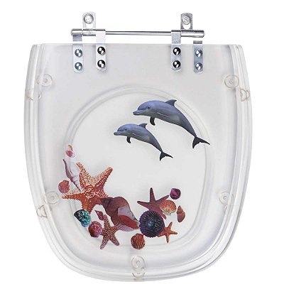 Tampa de Vaso Poliéster Decorada Golfinho e Conchas Like para louça Celite