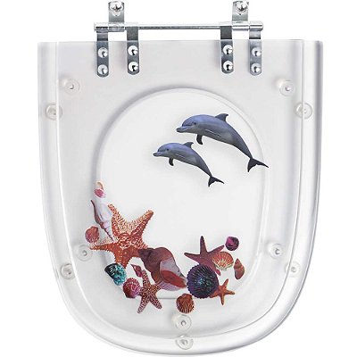 Tampa de Vaso Poliéster Decorada Golfinho e Conchas Optima para louça Sensea