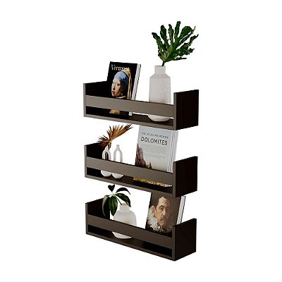 Kit 3 Prateleiras Porta Livros Preta 50 x 12cm Suporte Invisivel