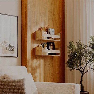 Kit 2 Prateleiras Porta Livros Carvalho 50 x 12cm Suporte Invisivel