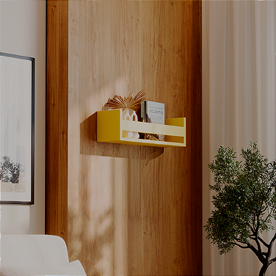 Prateleira Porta Objeto Amarela 50 x 12cm Suporte Invisivel