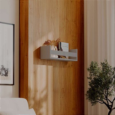 Prateleira Porta Livro Cinza Claro 50 x 12cm Suporte Invisivel