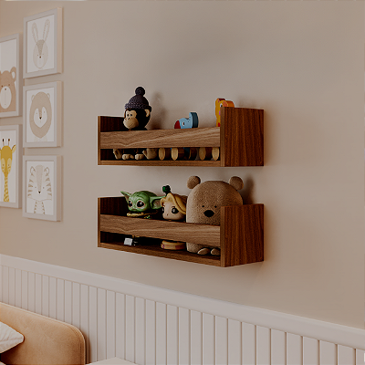 Kit 2 Prateleiras Porta Brinquedos Freijó 60 x 12cm Suporte Invisivel