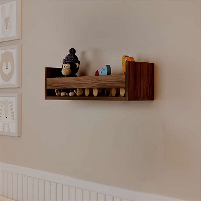 Prateleira Porta Brinquedo Nogal 70 x 12cm Suporte Invisivel