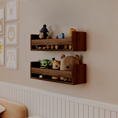 Kit 2 Prateleiras Porta Brinquedos Nogal 70 x 12cm Suporte Invisivel