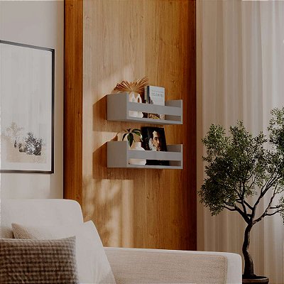 Kit 2 Prateleiras Porta Livros Cinza Claro 70 x 12cm Suporte Invisivel