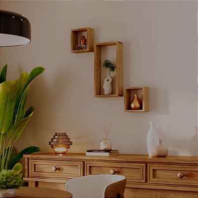 Conjunto 3 Nichos Decorativos Modulares Carvalho Quarto Sala