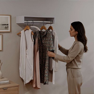 Cabideiro de Parede Branco para Roupas Casacos 60cm