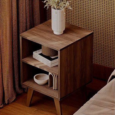 Mesa de Cabeceira Chennai Pé Plástico Multiuso 30x35cm Nogal