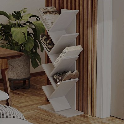 Estante Vertical Zig Zag Organizador Livros e Sapatos Branco
